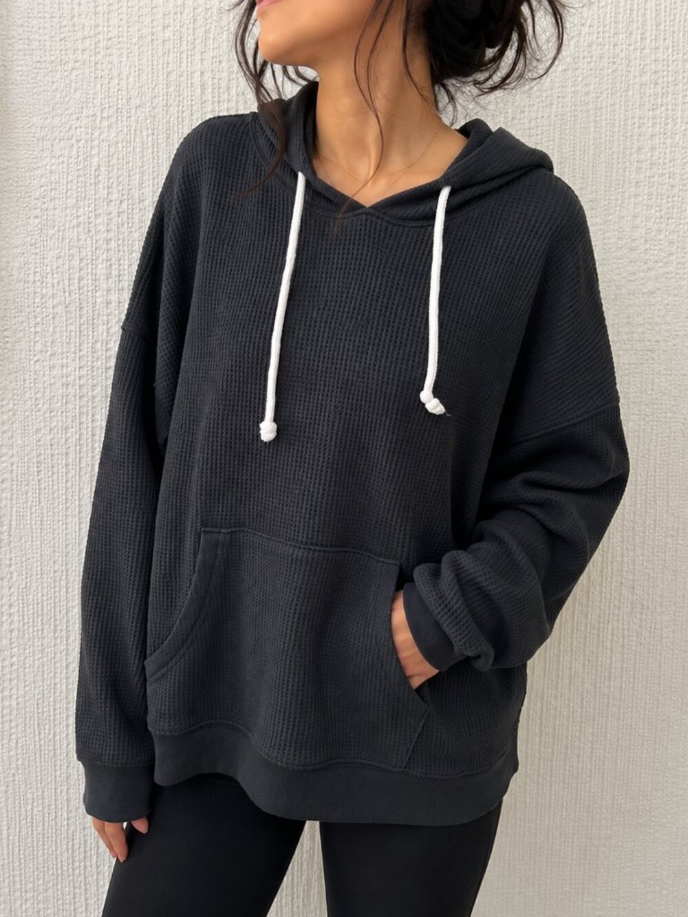Aerie Oversized Charcoal Gray Waffle Knit Oversized Lounge Hoodie XXL